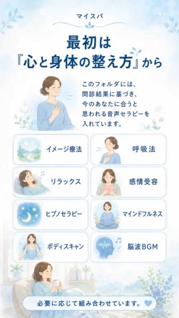 スマホで音声セラピーを聴き、心と体を整えるマイスパの仕組み②